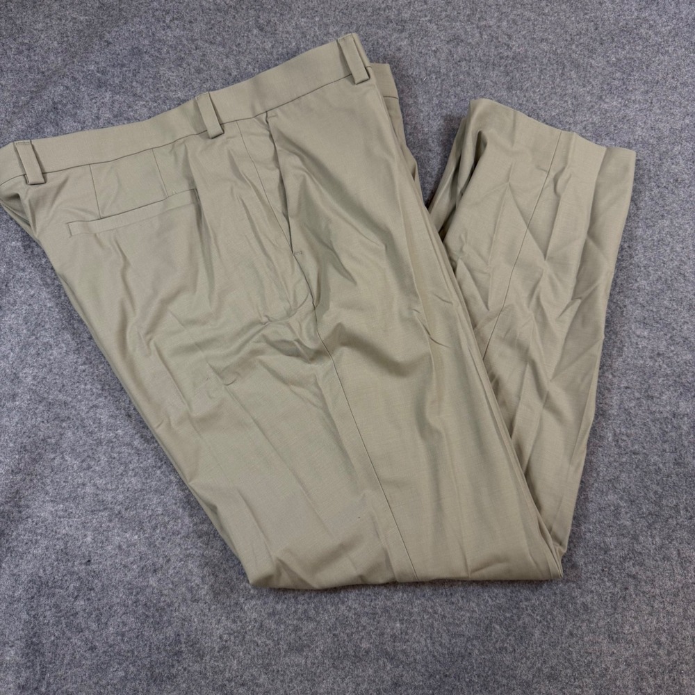 Hugo Boss Mens Wool Blend Dress Pants Sage Green Flat Front 38x32